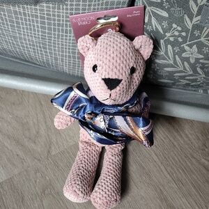 🆕2PC Pink Plush Bear Bag Charm w Matching Lux Scarf NWT